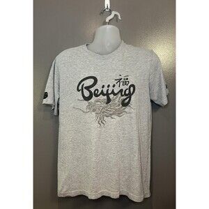 Beijing Shirt Mens Medium Gray USA Olympics Roots 100% Cotton Dragon Tee 2008